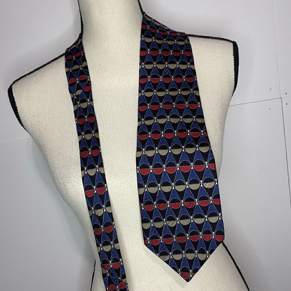 Givenchy Monsieur Vintage Geometric Circle 100% Silk Neck Tie 60” USA EUC